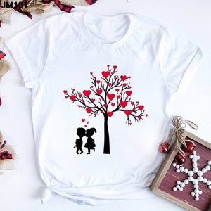 Summer Harajuku Korean Women's Tshirt Fashion Bicycle Love Print Woman T Shi